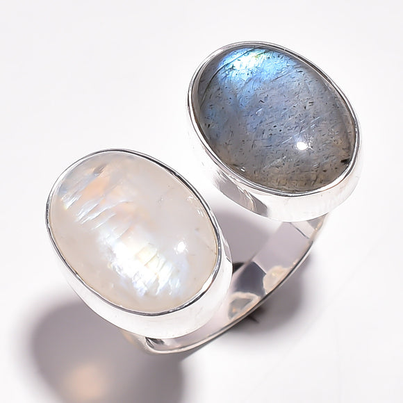 Natural Rainbow Moonstone Labradorite - خاتم حجر القمر، واللابرودرايت