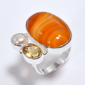 Three Stone Orange Botswana Agate Citrine Gemstone