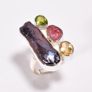 BlackPearl,Peridot, Citrine, Ruby Gemstone  - قوة، حكمة، مال ، ضبط للنفس