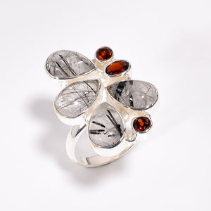 Rutile & Garnet ring-خاتم حجر الروتيل و الجارنيت