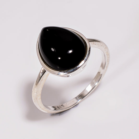 Ring Natural Black Onyx - خاتم حجر العقيق الاسود