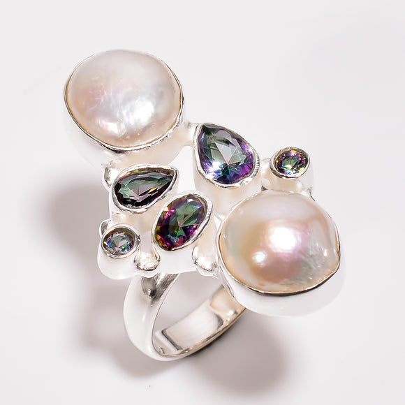 Baroque Pearl Mystic Topaz Stone Ring  - خاتم اللؤلؤ والتوباز الصوفي