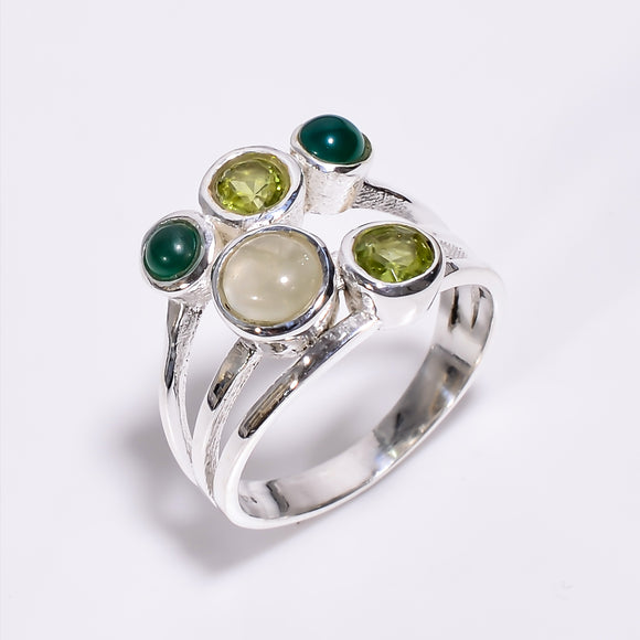 Rainbow Moonstone Green Onyx Gemstone - خاتم الاونيكس الاخضر وحجر القمر