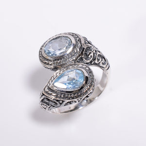 Blue Topaz Gemstone ring- خاتم حجر التوباز الأزرق
