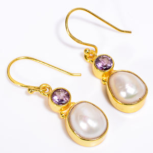 Amethyst Baroque Pearl Gemstone Earrings - حلق الامثيست واللؤلؤ