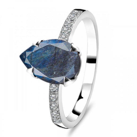 Labradorite & White Topaz Ring - حجر اللابرودرايت