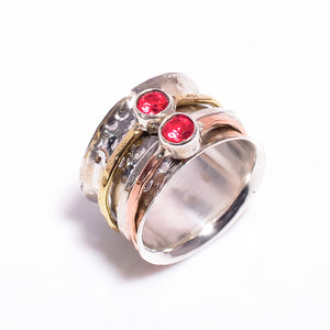 Garnet Gemstone 925 Sterling Silver Meditation Spinner Ring -  خاتم الجارنيت | حجر الثقة والوفرة والمواجهة