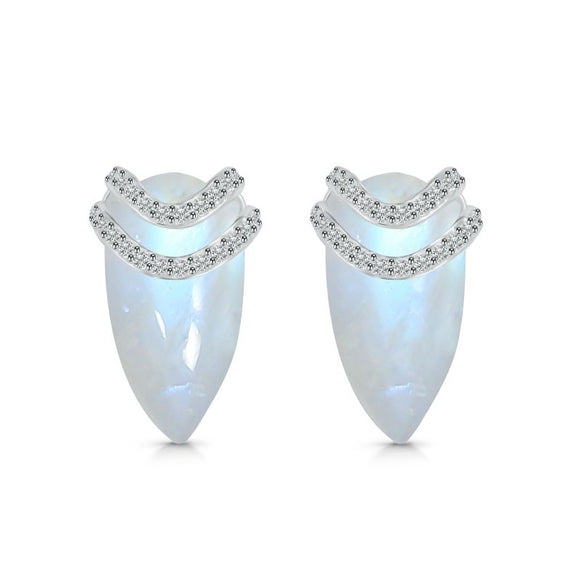 Moonstone & White Topaz Stud Earring  - حلق حجر القمر