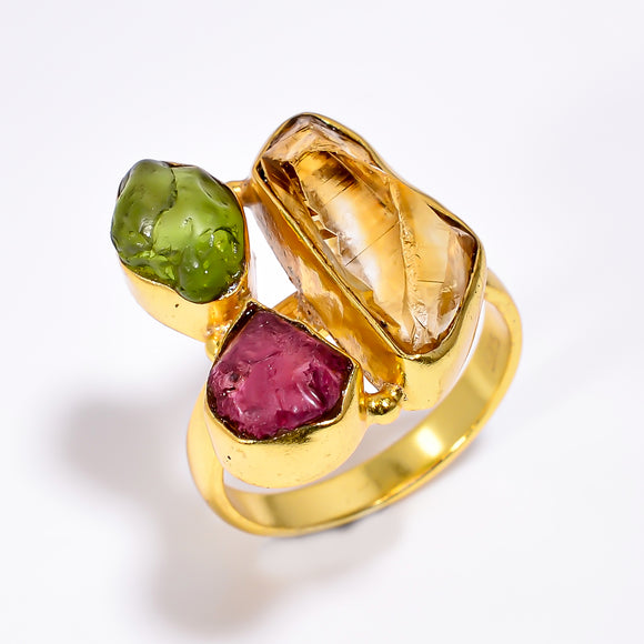 Citrine Peridot Raw Gemstone - خاتم السترين، الزبرجد، الجارنيت