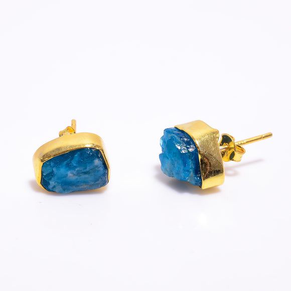 Neon Apatite Raw Gemstone  Stud Earrings -  حلق  حجر الأبتايت