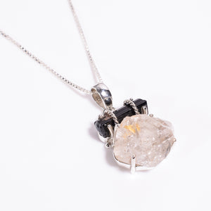 Natural Black Tourmaline Herkimer Diamond Pendant- قلادة التورمالين الأسود والماس الهركمير