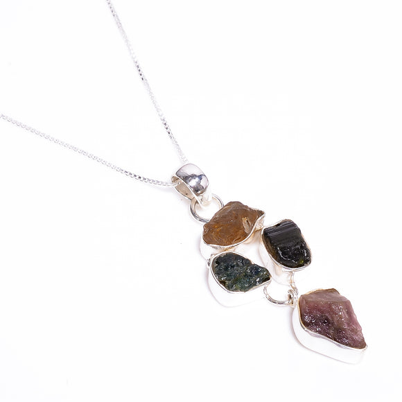 Natural Raw Multi Tourmaline - قلادة احجار التورمالين الملونة