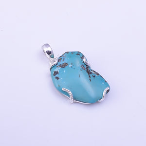 Turquoise Raw Gemstone 925 Sterling Silver Pendant - تعليقة الفيروز