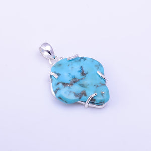 Turquoise Raw Gemstone 925 Sterling Silver Pendant - تعليقة الفيروز