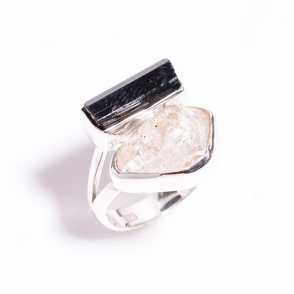 Raw Gemstone Black Tourmaline Herkimer Diamond - خاتم التورمالين والماس الهيركمير