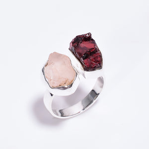 Copy of Garnet & Rose Quartz Ring - حجر الجارنيت والروز كوارتز
