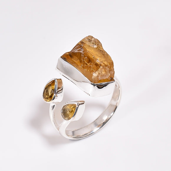 Natural Citrine Gemstone 925 Sterling Silver Ring - خاتم حجر السترين