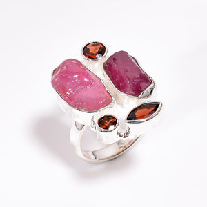 Natural Ruby Garnet Gemstone - خاتم الياقوت الاحمر والجارنيت