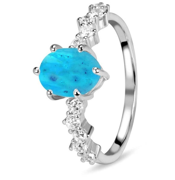 Turquoise & White Topaz Ring - خاتم الفيروز الازرق والتوباز الابيض