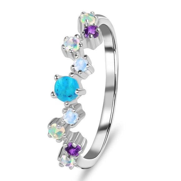 Turquoise & Moonstone & Blue Topaz & Amethyst Ring  -   خاتم الفيروز الازرق والامثيست والتوباز