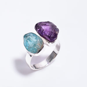 Amethyst Sky Apatite Natural Raw Gemstone -خاتم حجر الأمثيست والأبتايت