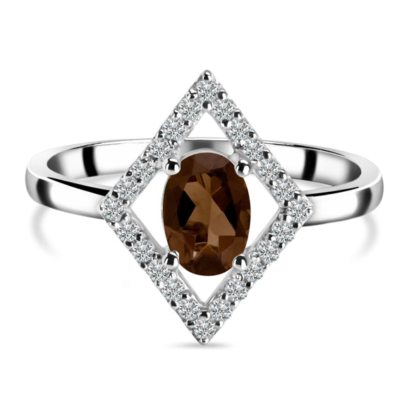 Smoky & White Topaz Ring - حجر سموكي كوارتز