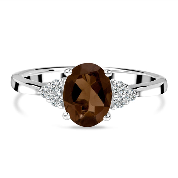 Smoky & White Topaz Ring -  حجر سموكي كوارتز - خاتم التحمل والأمان