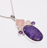 Multi Stone Charoite Gemstone  necklace -   حجر التخلي، التسامح، والفرص