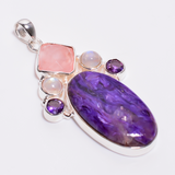 Multi Stone Charoite Gemstone  necklace -   حجر التخلي، التسامح، والفرص