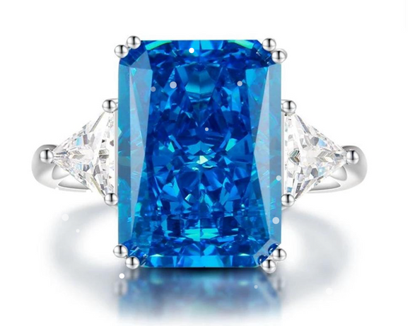 Sapphire Gemstone & White Topaz Ring -  خاتم الزفير - الياقوت الازرق