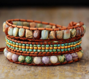 Jasper Gemstone Wrap Bracelet  - اسوارة حجر الجاسبر  | تجاوز صدمات، تقبل تغييرات، تخلي عن معتقدات