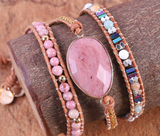 RHODONITE LEATHER BRACELET - اسوارة حجر الروزنايت | يزيد الهدوء، يقلل من المقارنة، يزيد الثقة، التغلب علي العجز