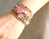 RHODONITE LEATHER BRACELET - اسوارة حجر الروزنايت | يزيد الهدوء، يقلل من المقارنة، يزيد الثقة، التغلب علي العجز