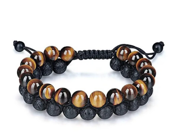 Lava & Tiger eye  Bracelet - إسوارة حجر اللافا والتايجر اي | يمتص طاقة الغضب ويدعم التدفق المالي