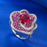 Pink Spinel & Ruby & White Topaz Ring - خاتم الإسبنيل الوردي والياقوت الاحمر والتوباز الابيض