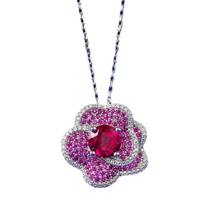 Pink Spinel & Ruby & White Topaz Neckless - قلادة الإسبنيل الوردي والياقوت الاحمر والتوباز الابيض