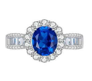 Sapphire Gemstone  &  White Topaz Ring -  خاتم الزفير - الياقوت الازرق