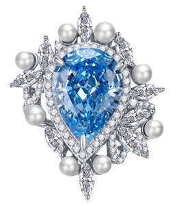 Blue Topaz & White Topaz Ring & Pearl  -    خاتم التوباز الازرق والتوباز الابيض واللؤلؤ