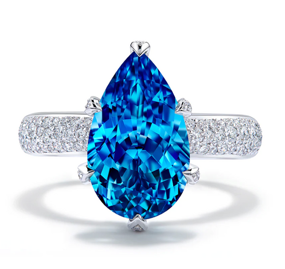 Sapphire Gemstone & White Topaz Ring -  خاتم الزفير - الياقوت الازرق