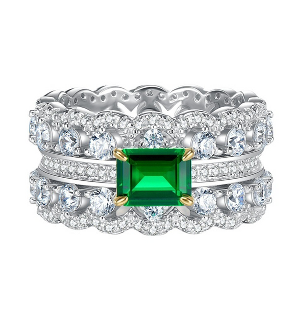 Emerald & White Topaz Ring - خاتم الزمرد والتوباز الابيض