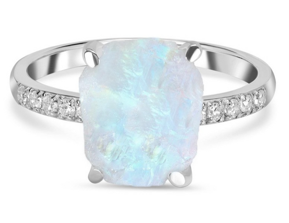 Moonstone Raw Crystal & White Topaz Ring  - خاتم حجر القمر