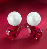 Ruby & Pearl  Earring-  حلق الياقوت الأحمر واللؤلؤ