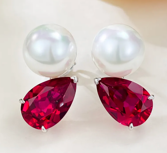Ruby & Pearl  Earring-  حلق الياقوت الأحمر واللؤلؤ
