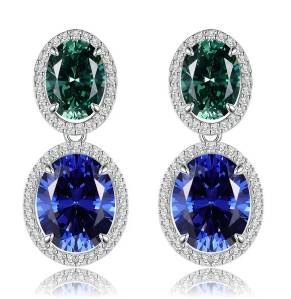 Emerald &Sapphire  Earring-  حلق الزمرد الاخضر والياقوت الازرق