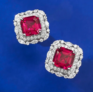 Ruby & White Topaz Earring-  حلق الياقوت الأحمر والتوباز الابيض