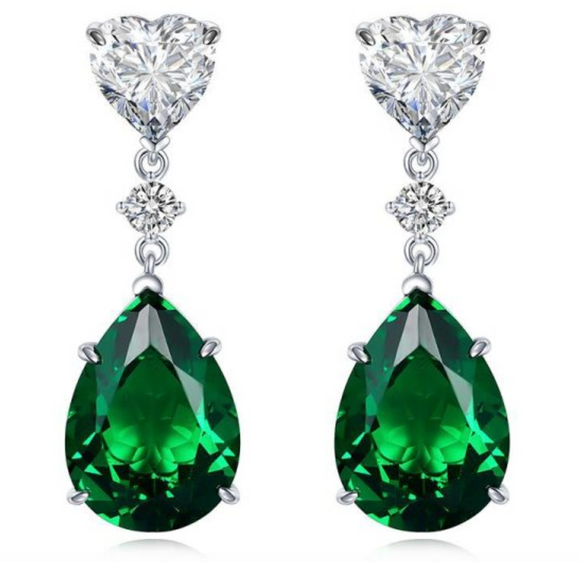 Emerald & White Topaz Earring -  حلق الزمرد الأخضر والتوباز الابيض