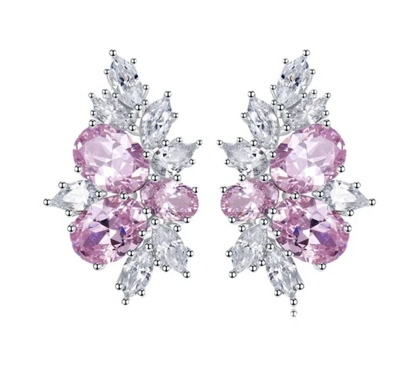 pink sapphire & White Topaz Earring-  حلق الياقوت الوردي والتوباز الابيض