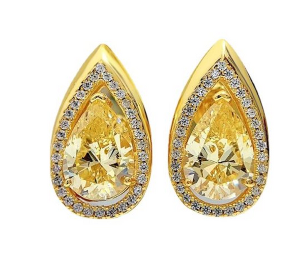 yellow sapphire & White Topaz Earring-  حلق الياقوت الاصفر والتوباز الابيض