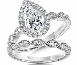 Twins Moissanite Diamond Ring -  خاتم الماس موزنايت  | قطعتين |
