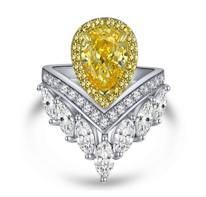 Yellow sapphire & White Topaz Ring  ياقوت اصفر وتوباز ابيض